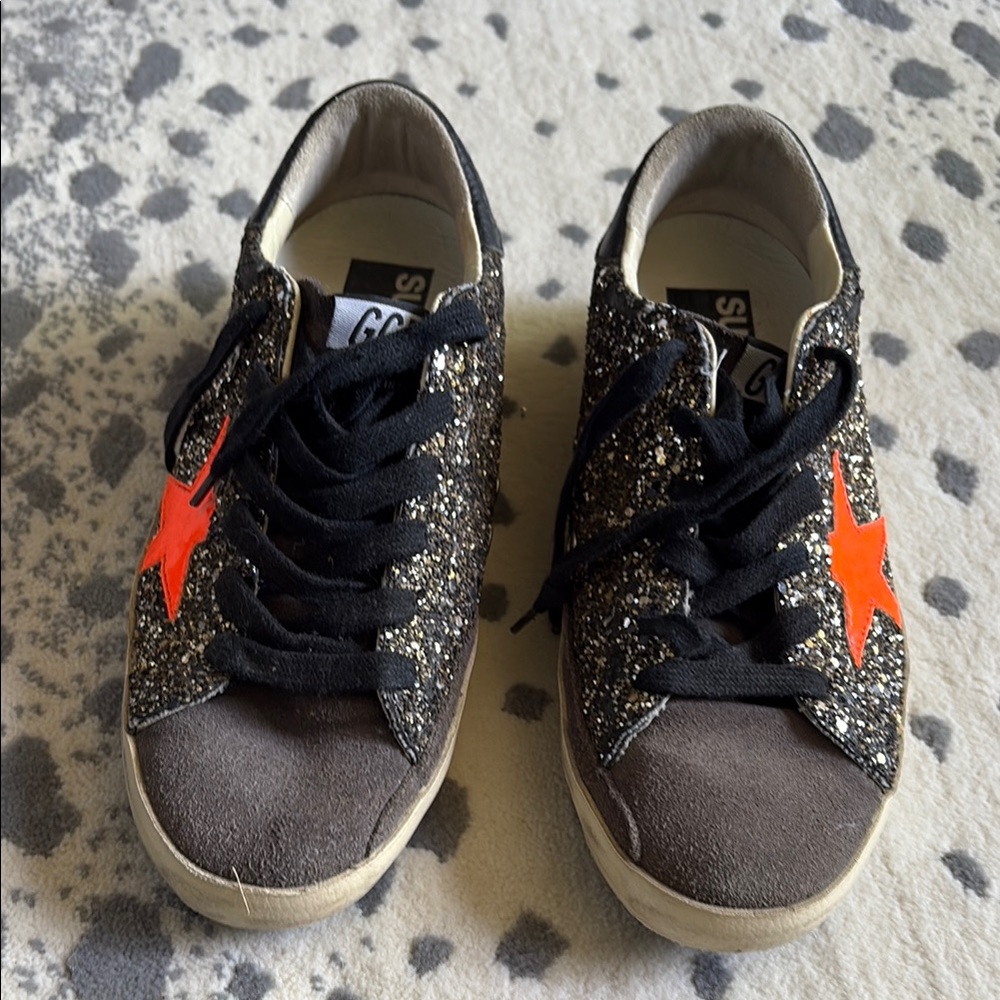 Golden Goose Glitter Star Sneakers - Black and Orange